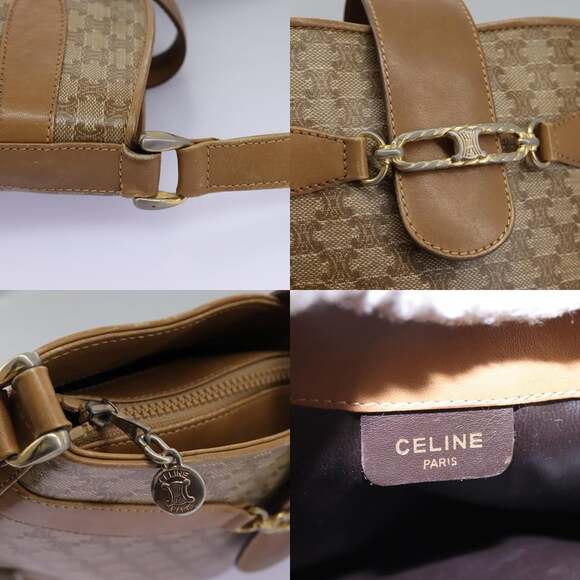 CELINE Macadam Canvas Shoulder Bag Pvc Leather Beige - Picture 11 of 13